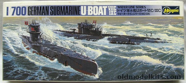 Hasegawa 1/700 U-Boat VIIC and IXC Submarines and Sunk Cargo Ship, 126 plastic model kit